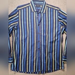 Duchamp Men’s Blue Stripe Shirt Size 17 Long Sleeve Cotton Classic Bold